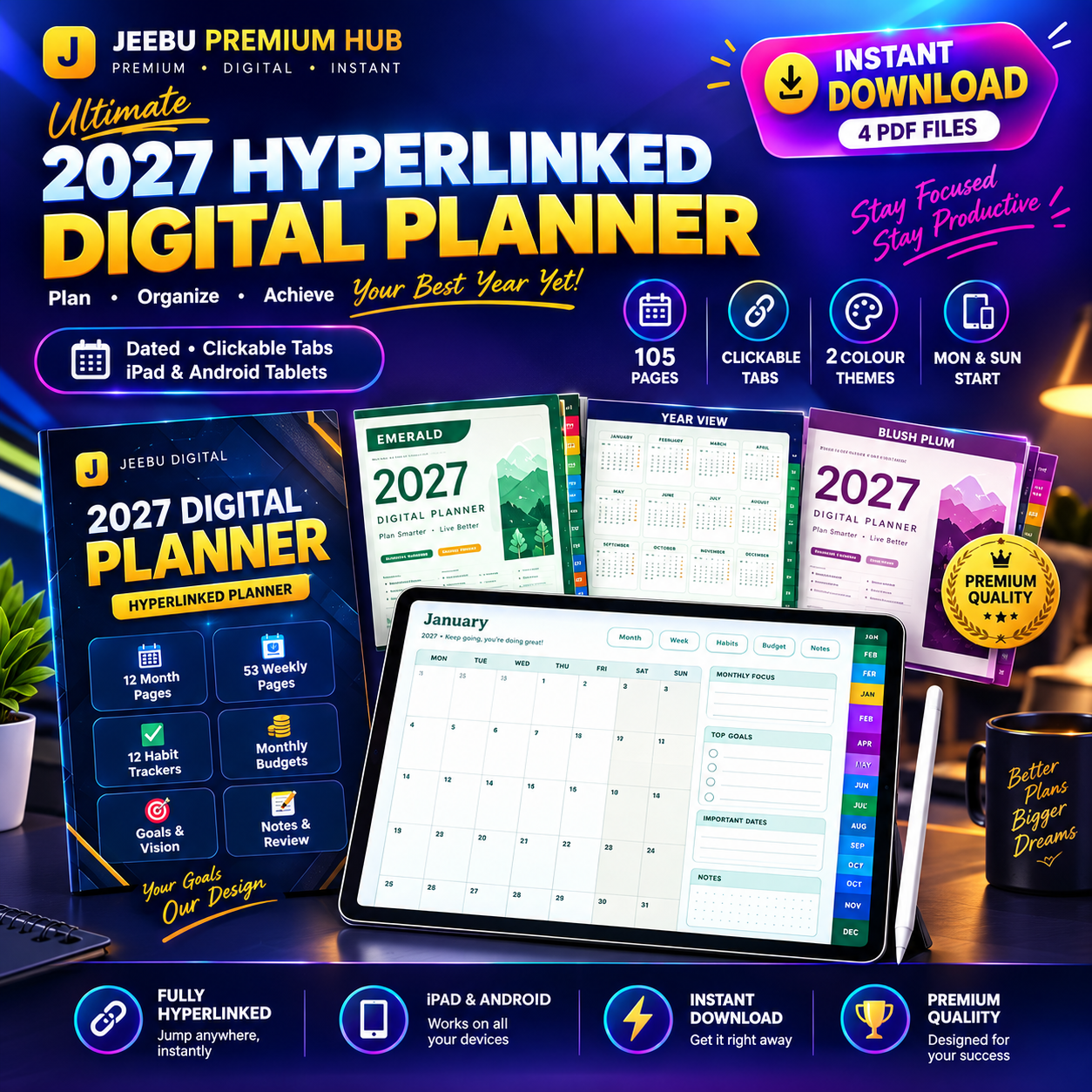2027 Digital Planner – Hyperlinked Planner for iPad, GoodNotes & Notability